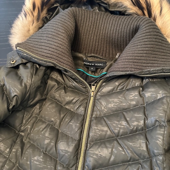 Andrew Marc Womens Green Quilted Down Jacket, Removable Hood - Size Medium - Picture 6 of 10